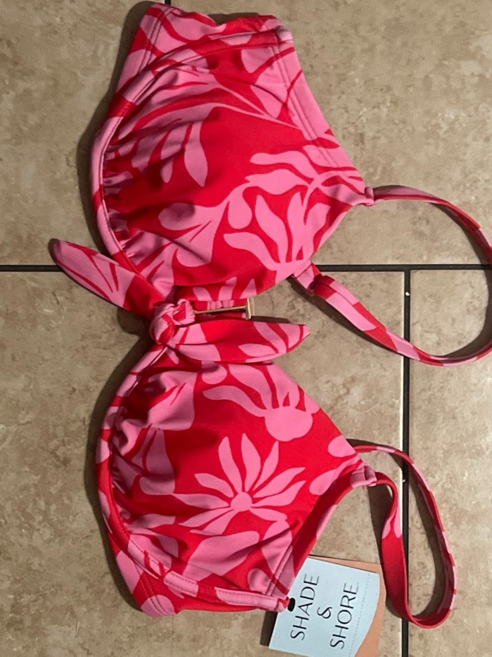 Shade & Shore Red and Pink Floral Girls' Swim Bikini Top